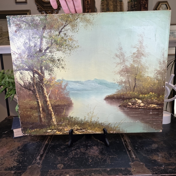 Vintage Other - Vintage Signed Oil Painting Landscape River Forest Autumn Canvas 16"x20"